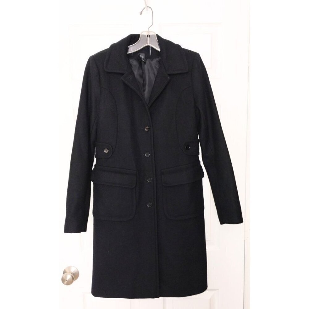 Women's MODA International Fully Lined Black Wool Midi-Length Peacoat (6 Tall)